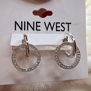 Nine West Silver Crystal Circle Earrings NWT